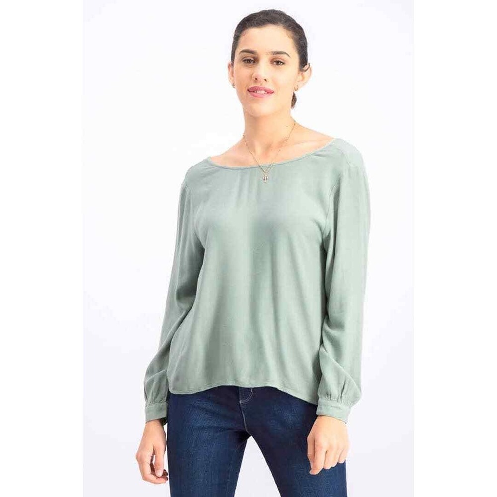 Cloth & Stone Women Top Small Sage Green Open Tie Back Long Sleeve Boho